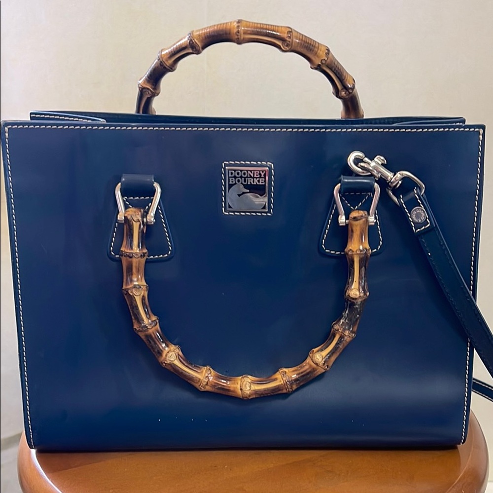Dooney & Bourke Navy Blue Satchel with Bamboo Handles